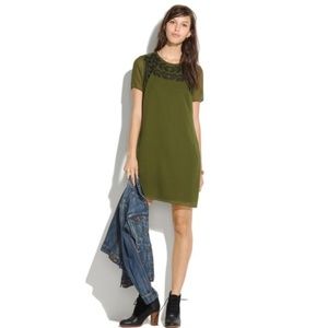 NWOT Madewell Olive Green Silk Embroidered Dress